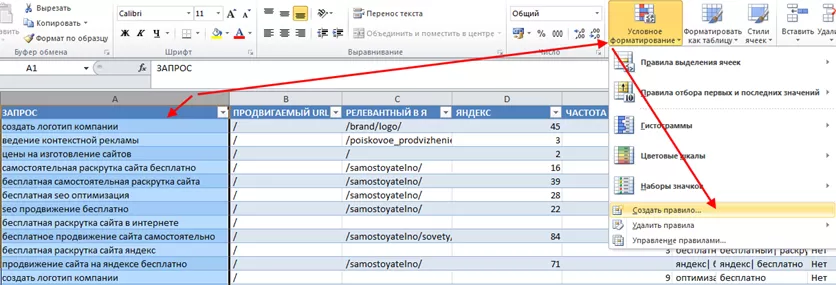 Функция условного форматирования в Excel